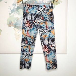 Onzie Size XS Leggings Feather Print Blue Black